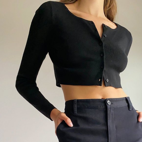 Aritzia Sunday Best Izzy Cardigan Cropped Black NWT - Picture 2 of 5
